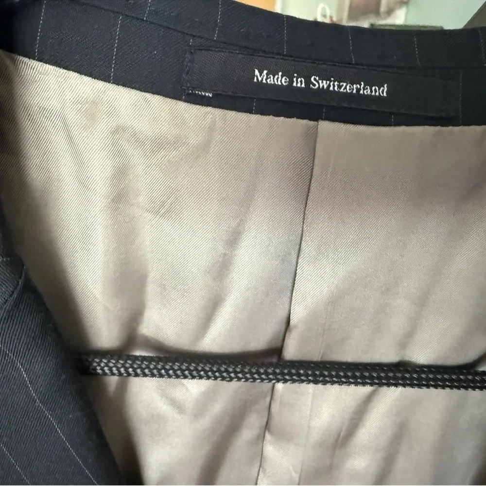 Ermenegildo Zegna Su Misura Wool Jacket Size 58C Black Pinstripe Switzerland